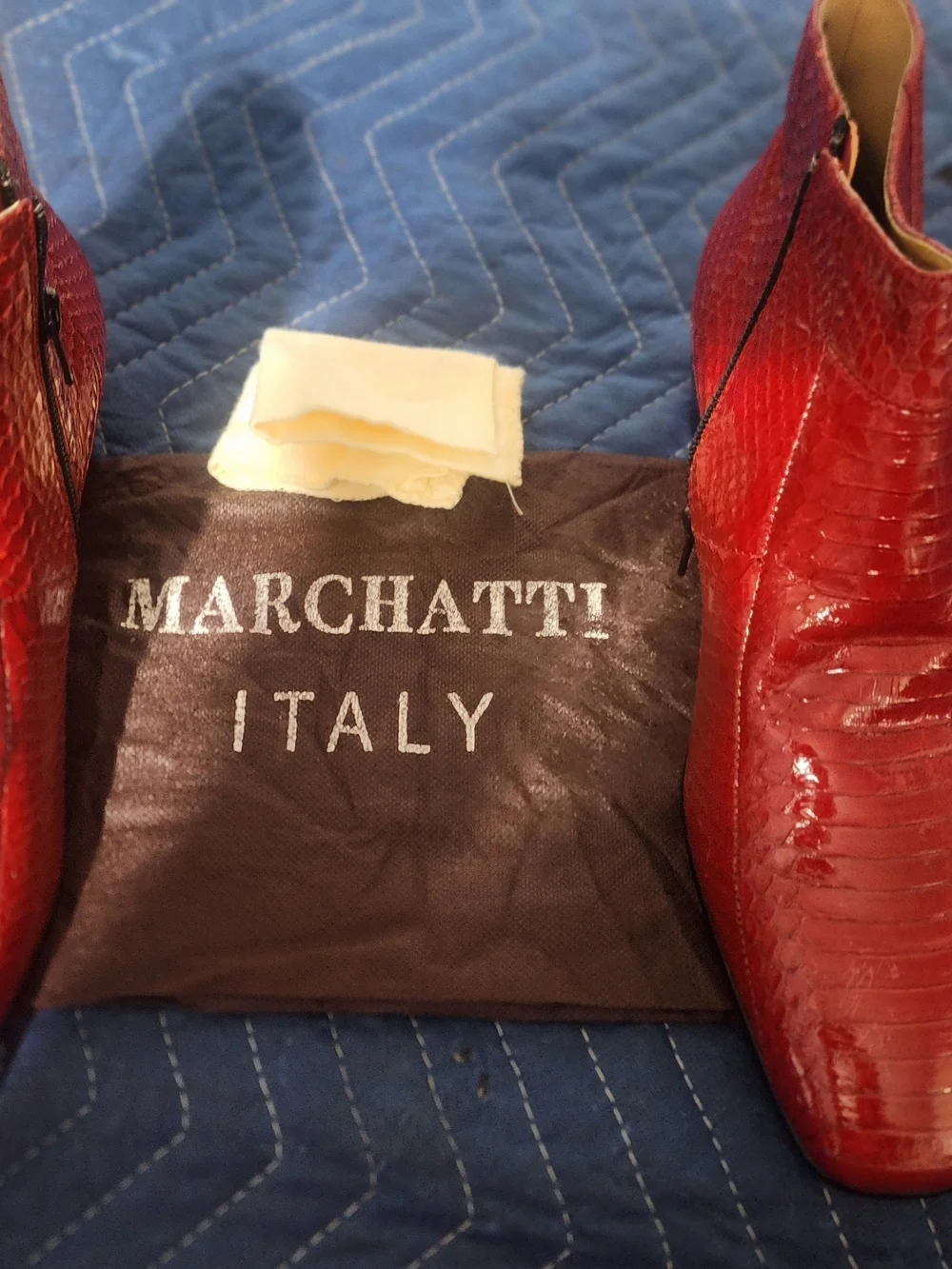 Women’s Red Snake-Embossed Ankle Booties